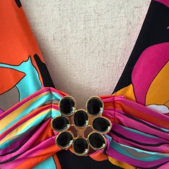 Trina Turk Gemini Plunge Neck Printed One Piece Swimsuit In Multi Color 10 NWT - Picture 7 of 16